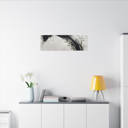 Ink Brushstroke Spring Canvas Art | Dark Japandi Sophisticated Design