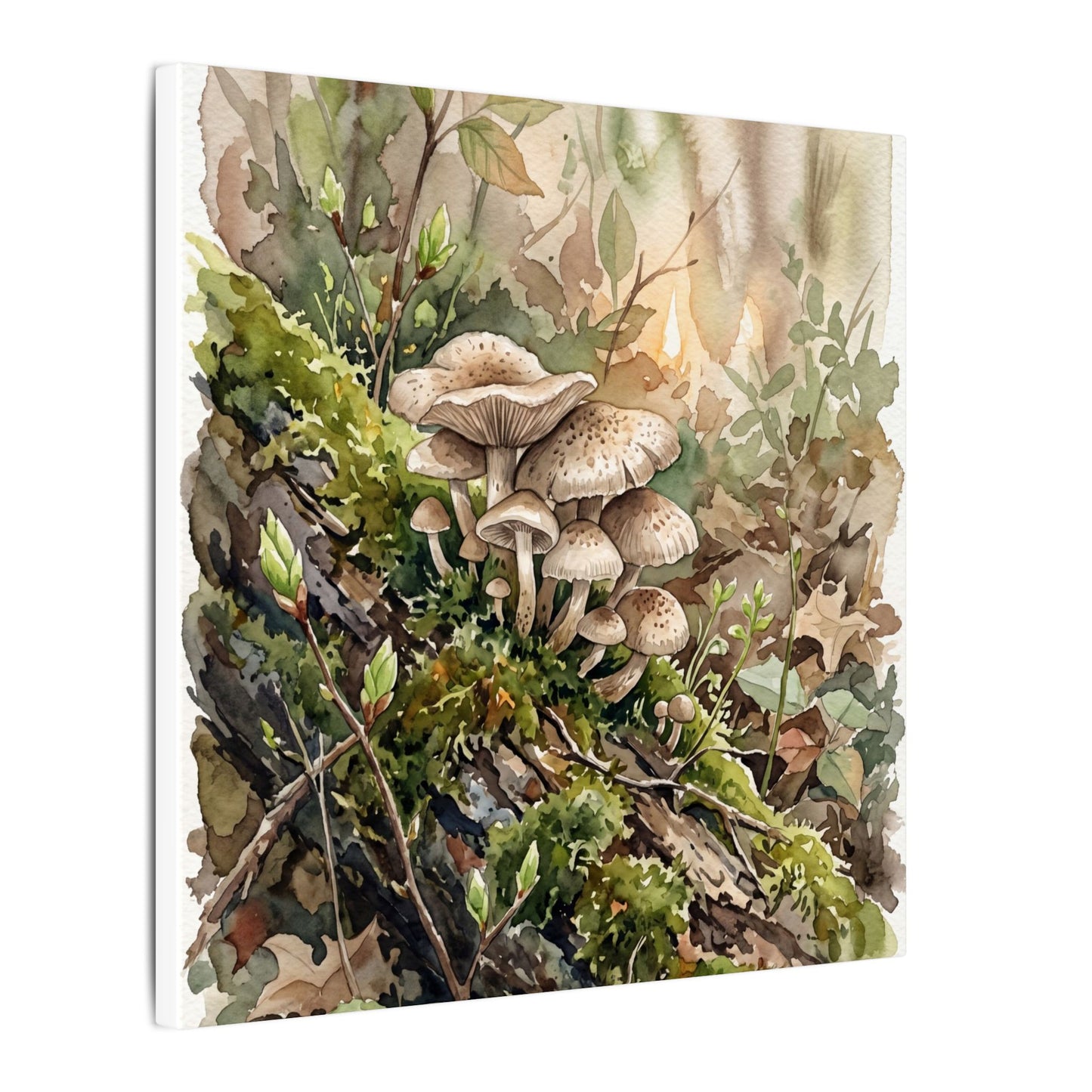Wild Mushrooms Canvas Art | Spring Japandi Watercolor Art
