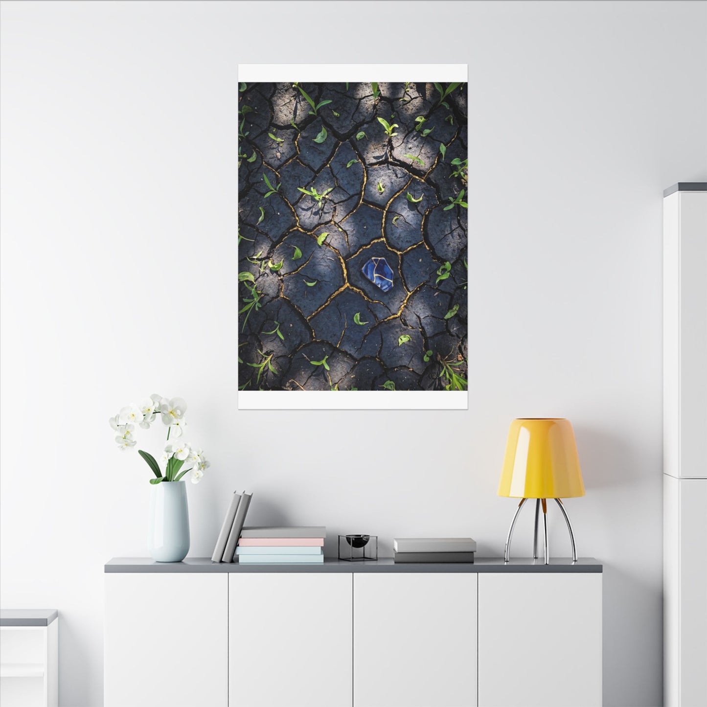 Cracked Earth Canvas Art | Spring Dark Japandi Moody Minimal Art