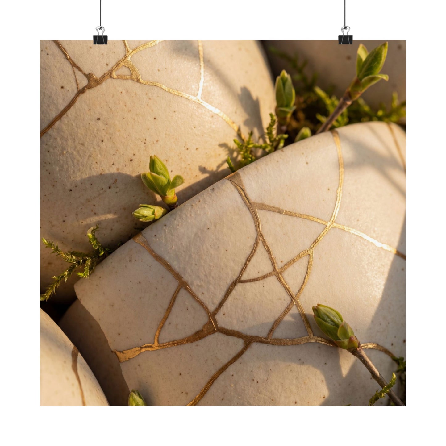 Artful Broken Pottery Wall Art Print - Gold Vein Kintsugi