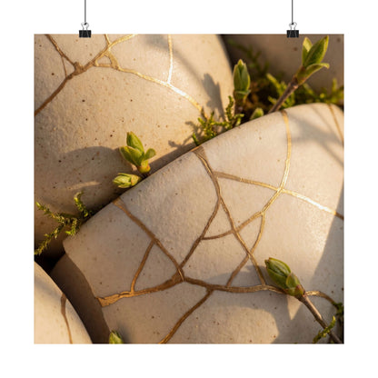 Artful Broken Pottery Wall Art Print - Gold Vein Kintsugi