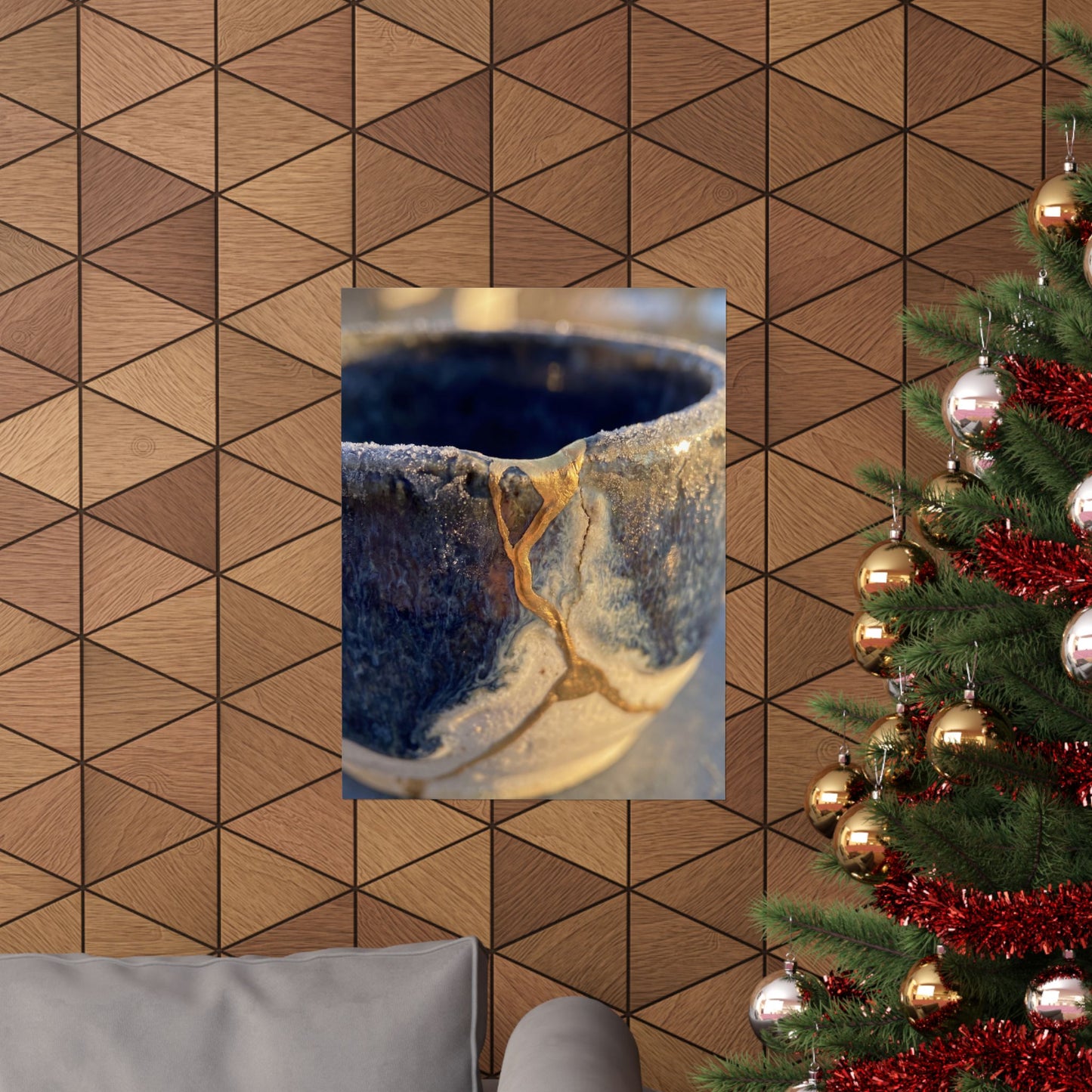 Kintsugi Ceramic Bowl in Golden Hour | Gold Vein Wall Art Print