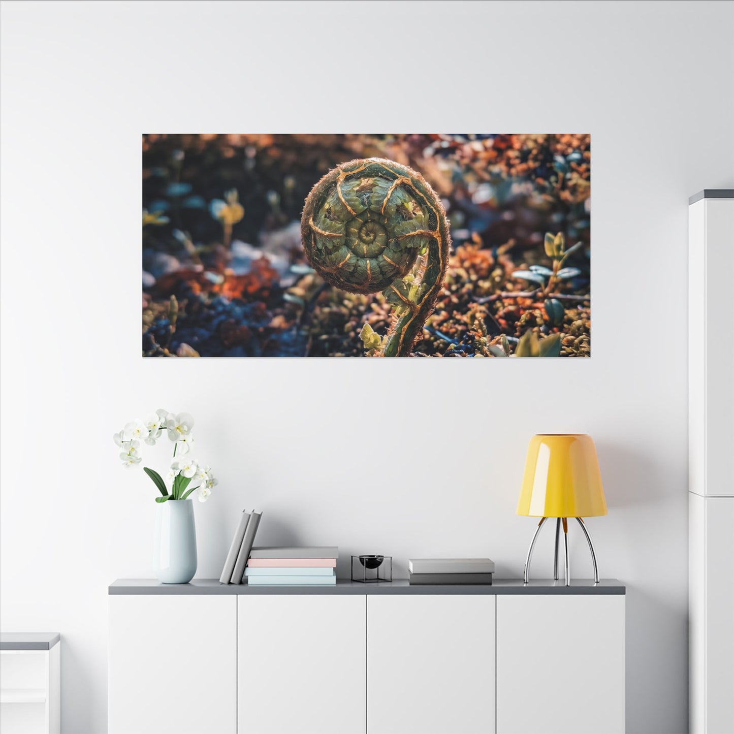 Kintsugi Fern Unfurling in Dappled | Gold Vein Canvas Art