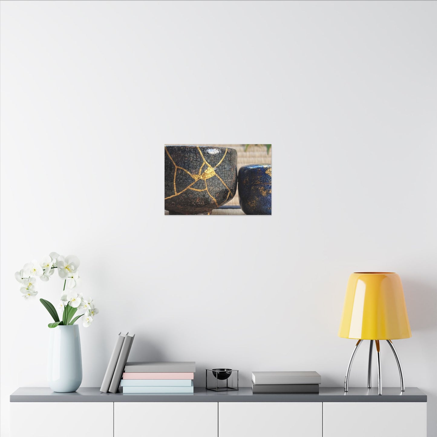 Tea Ceremony Crackle Gold Canvas Art | Philosophical Kintsugi Art