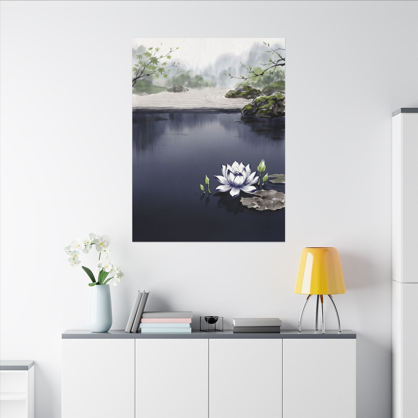 Lotus Flower Karesansui Canvas Art | Tranquil Zen Art