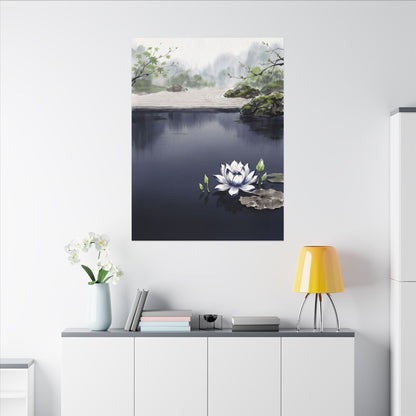 Lotus Flower Karesansui Canvas Art | Tranquil Zen Art