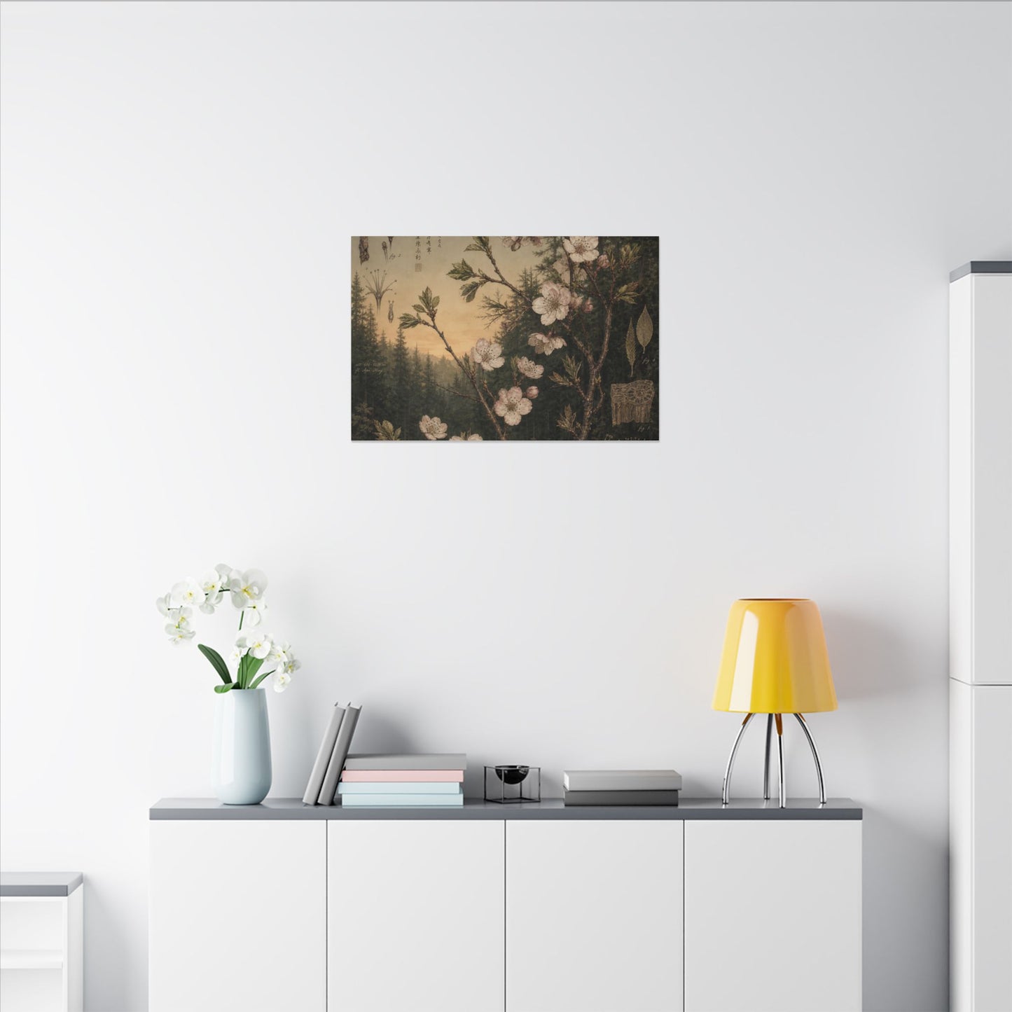 Spring Cherry Blossom Herbarium Canvas Art | Nostalgic Decor