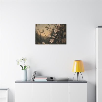 Spring Cherry Blossom Herbarium Canvas Art | Nostalgic Decor