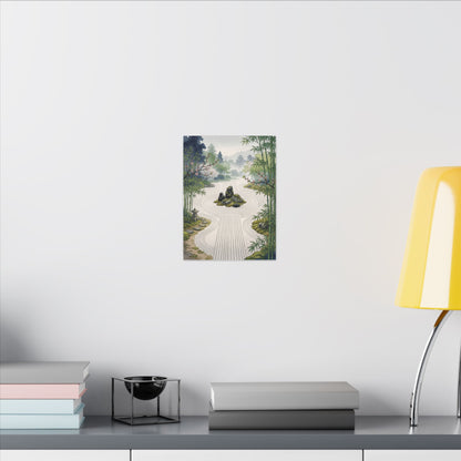 Tranquil Rock Garden Canvas Art - Ukiyo E Inspired Zen Art Print