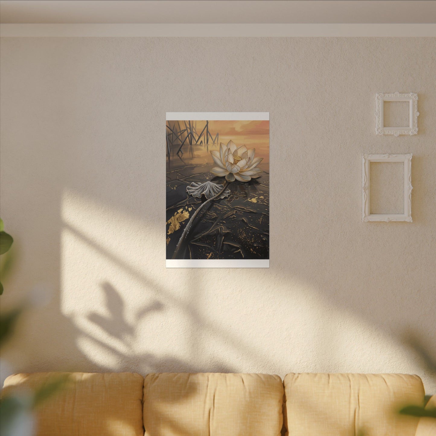 Kintsugi Lotus Flower in Golden Hour | Gold Vein Canvas Art