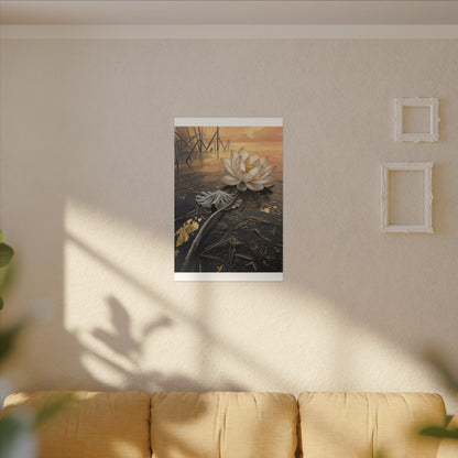 Kintsugi Lotus Flower in Golden Hour | Gold Vein Canvas Art