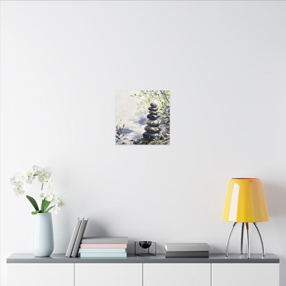 River Stones Sumi E Canvas Art | Serene Zen Art
