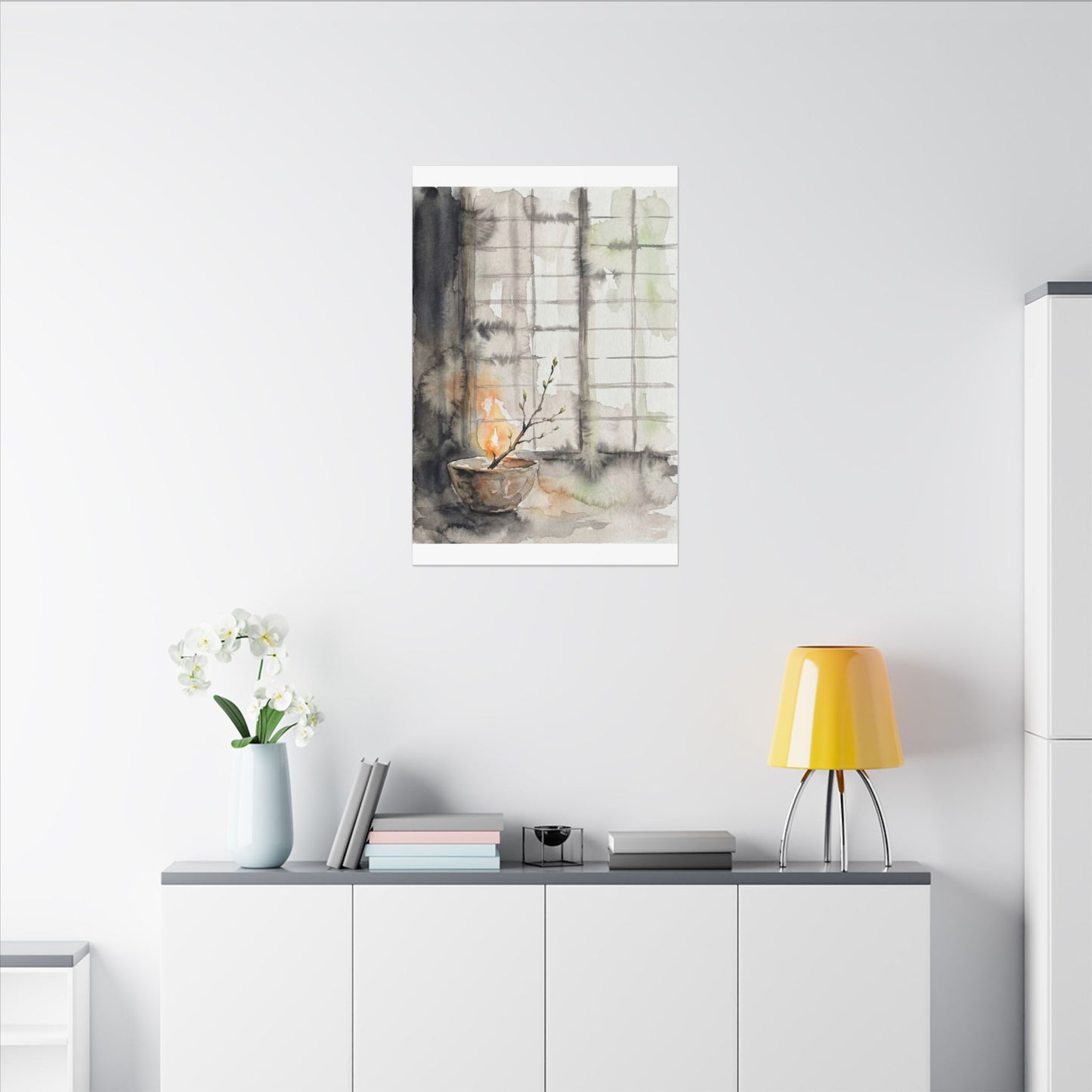 Shoji Screen Canvas Art | Spring Japandi Watercolor Art