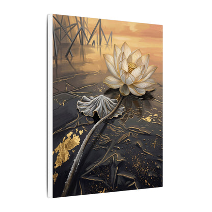 Kintsugi Lotus Flower in Golden Hour | Gold Vein Canvas Art