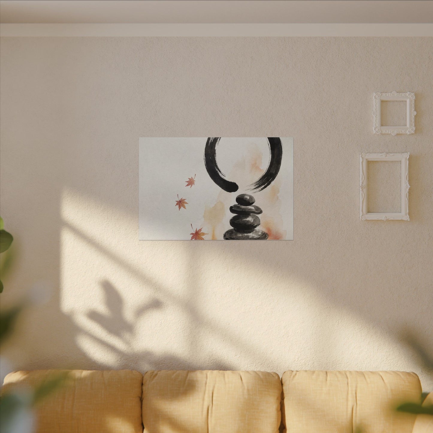 River Stones Canvas Art | Autumn Zen Enso Art