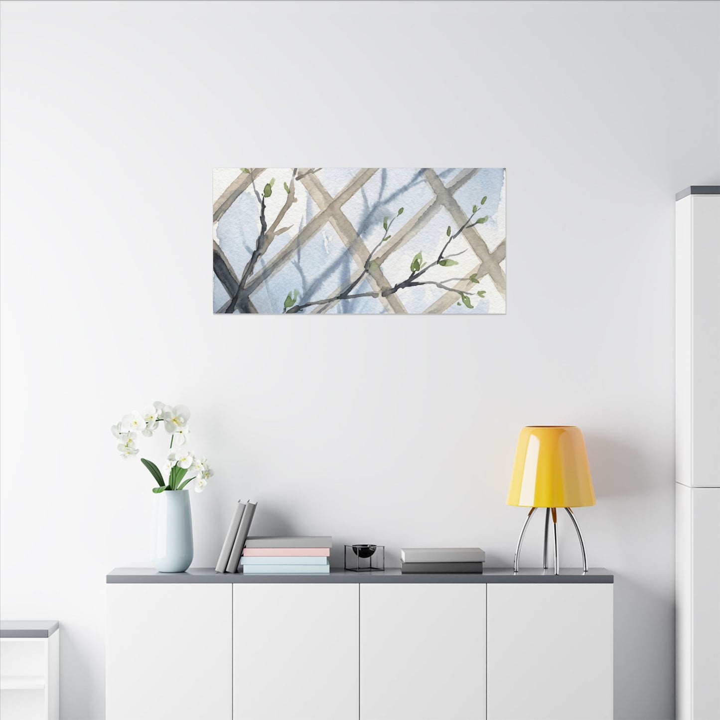 Shoji Screen Canvas Art | Spring Japandi Watercolor Art
