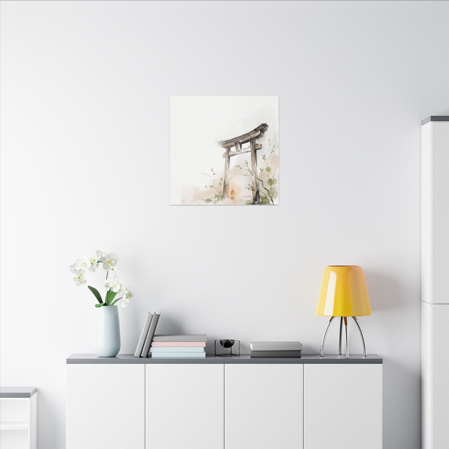 Fukinsei Torii Gate Canvas Art - Japandi Watercolor