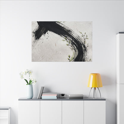 Ink Brushstroke Spring Canvas Art | Dark Japandi Sophisticated Design