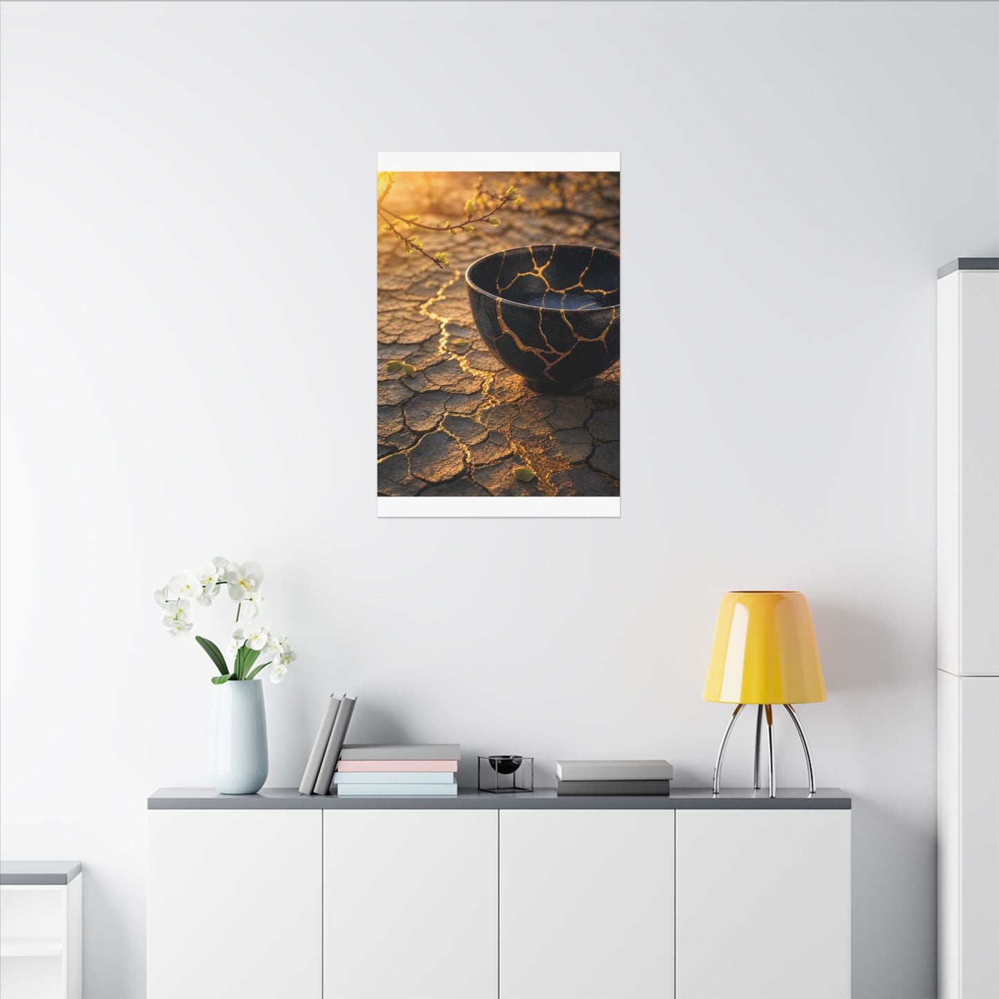 Golden Hour Cracked Earth Canvas Art - Kintsugi Fukinsei