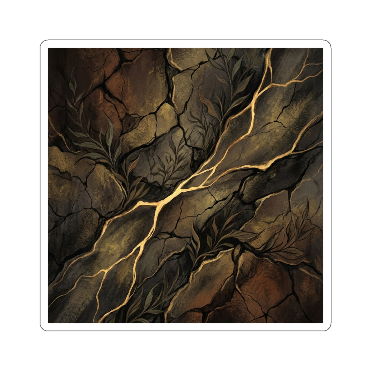 Cracked Earth Charcoal Ink Sticker | Luxurious Dark Japandi Art
