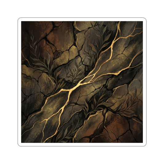 Cracked Earth Charcoal Ink Sticker | Luxurious Dark Japandi Art
