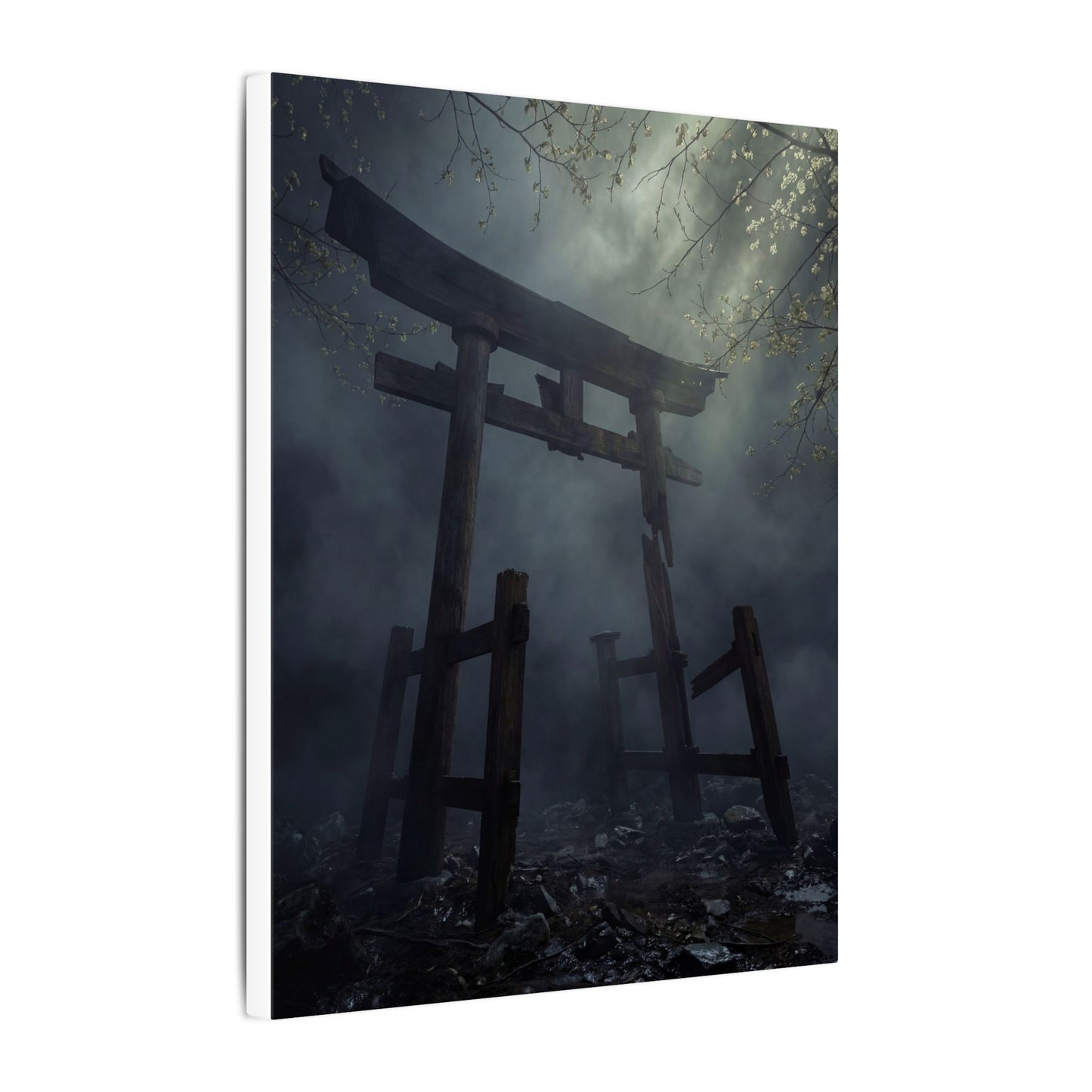 Dark Japandi Torii Gate in Dappled | Moody Minimal Canvas Art