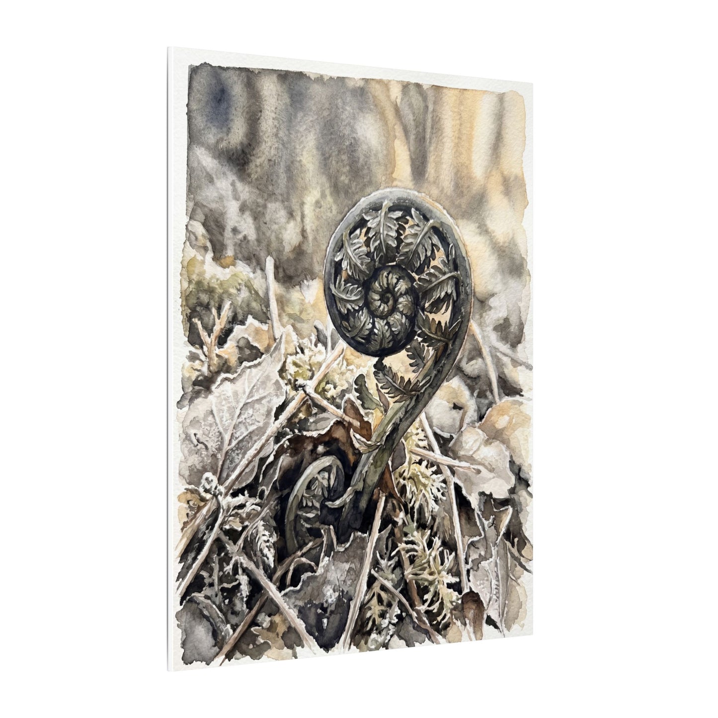 Japandi Fern Unfurling in Golden Hour | Watercolor Canvas Art
