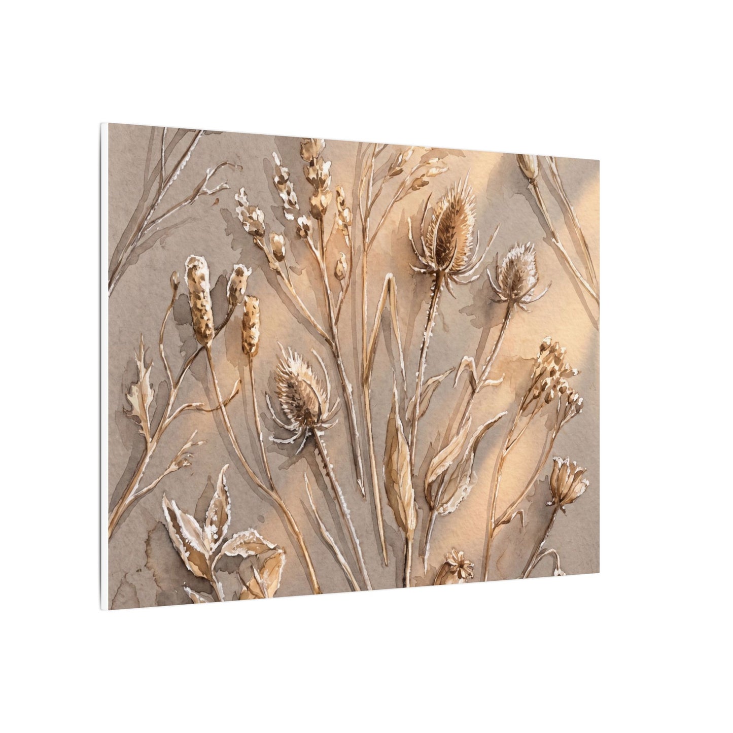 Japandi Dried Flowers in Golden Hour | Watercolor Canvas Art