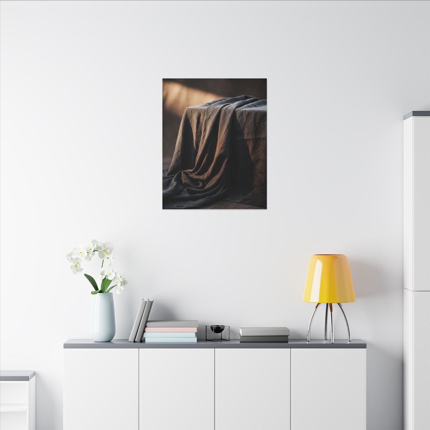 Silk Drape Canvas Art | Winter Dark Japandi Shadow Zen Art