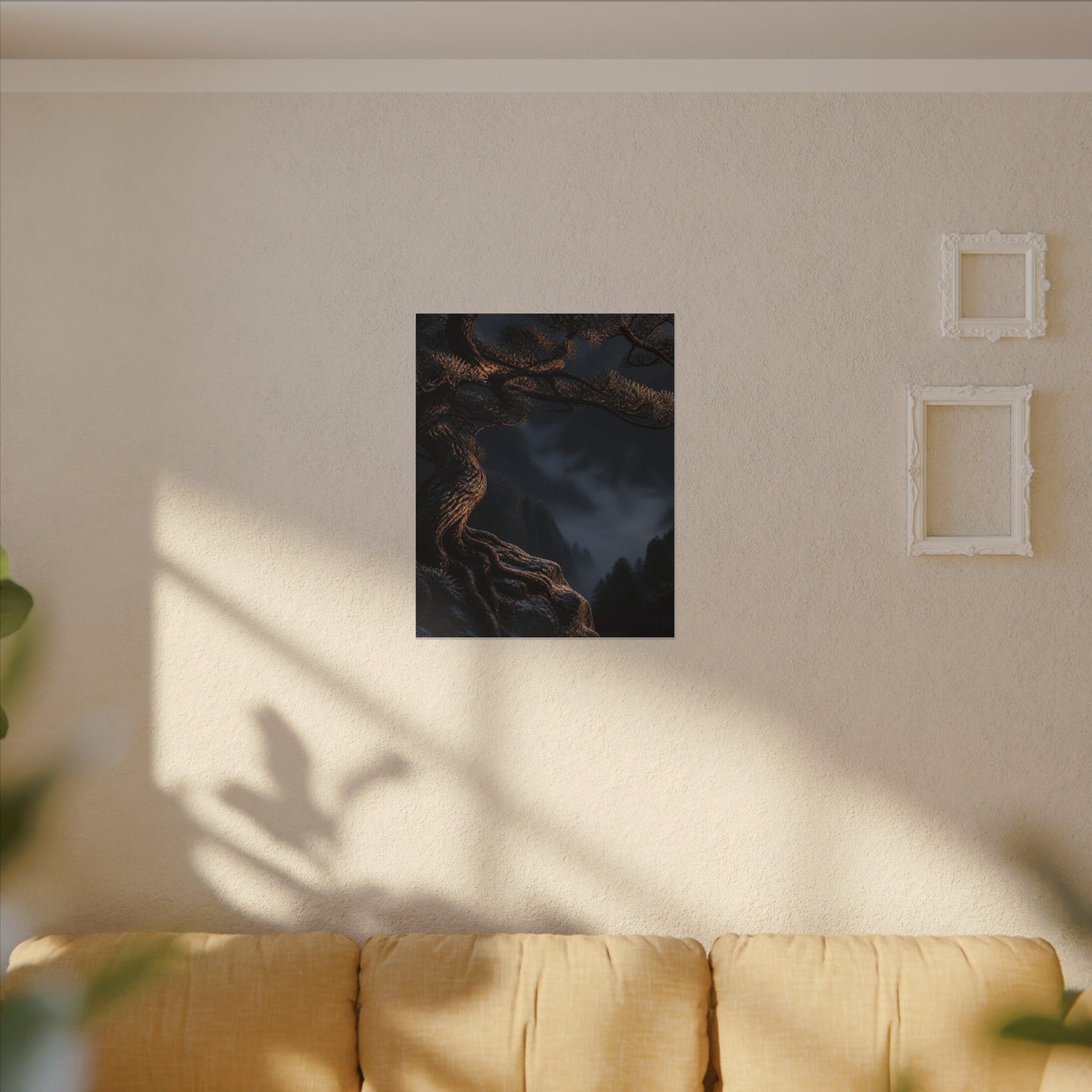 Bold Pine Tree Canvas Art - Shadow Zen Dark Japandi