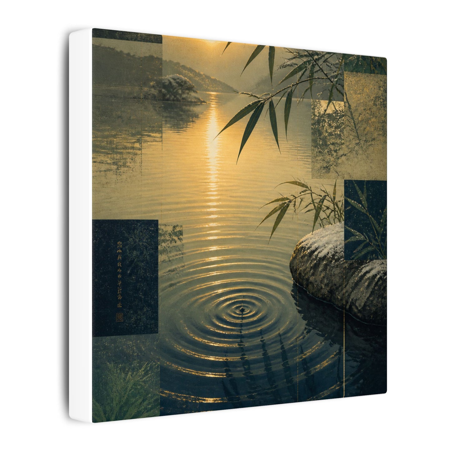 Zen Water Ripple in Golden Hour | Ukiyo E Inspired Canvas Art