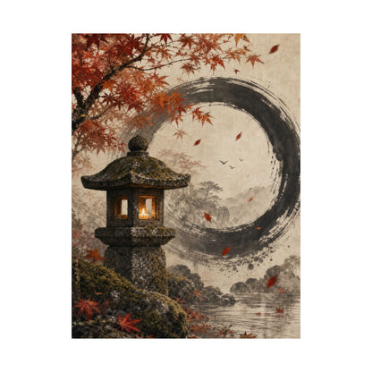 Autumn Stone Lantern Enso Wall Art Print | Serene Decor