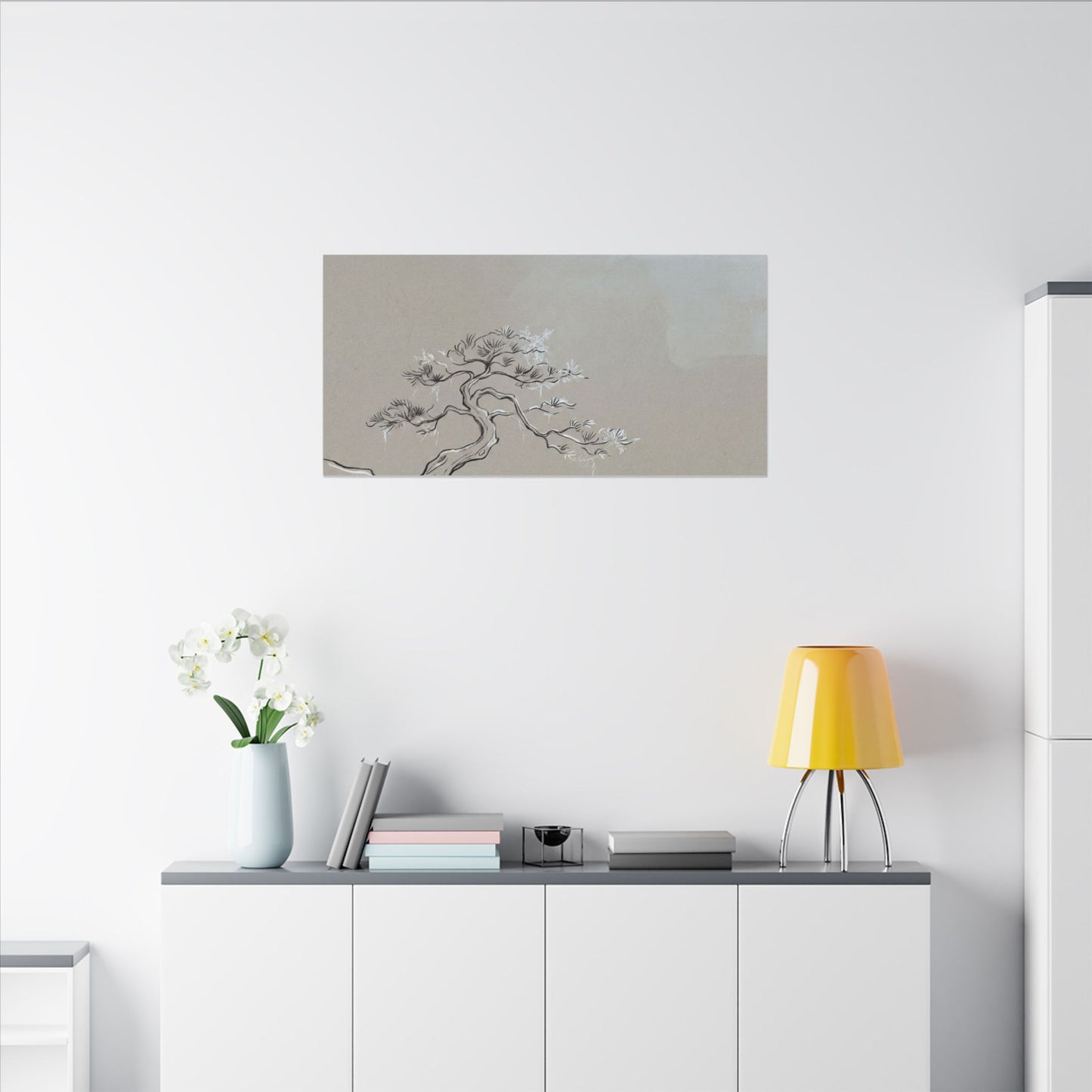 Pine Tree Minimal Line Canvas Art | Warm Japandi Art