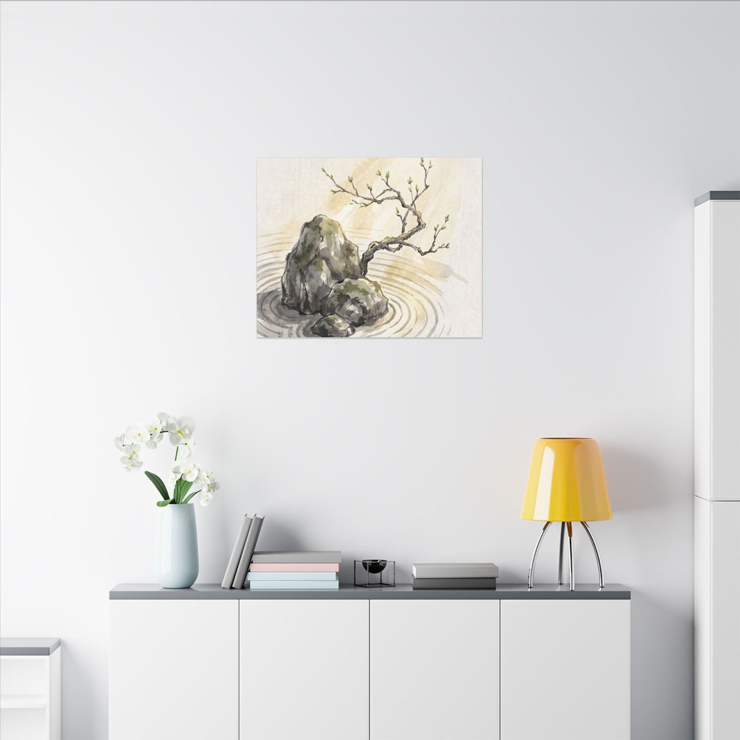 Serene Rock Garden Canvas Art - Sumi E Zen