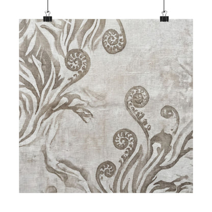 Fern Unfurling Japanese Pattern Wall Art Print | Neutral Japandi Art