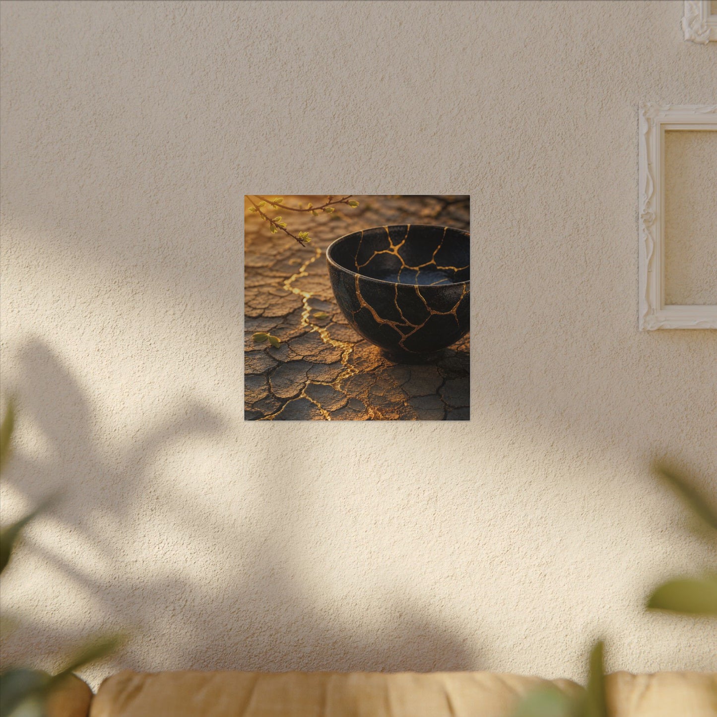 Golden Hour Cracked Earth Canvas Art - Kintsugi Fukinsei