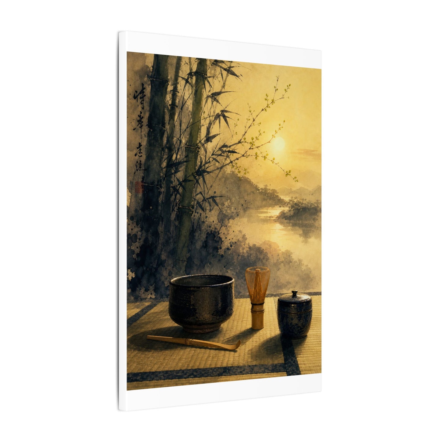 Tea Ceremony Sumi E Canvas Art | Contemplative Zen Art