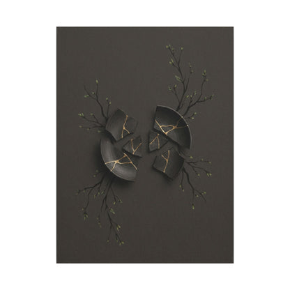 Sophisticated Broken Pottery Canvas Art - Charcoal Ink Dark Japandi