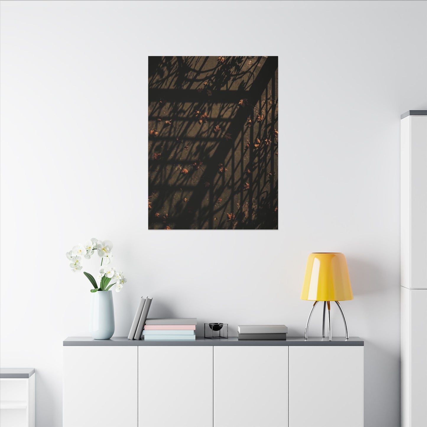 Dark Japandi Shadow Play in Golden Hour | Moody Minimal Canvas Art