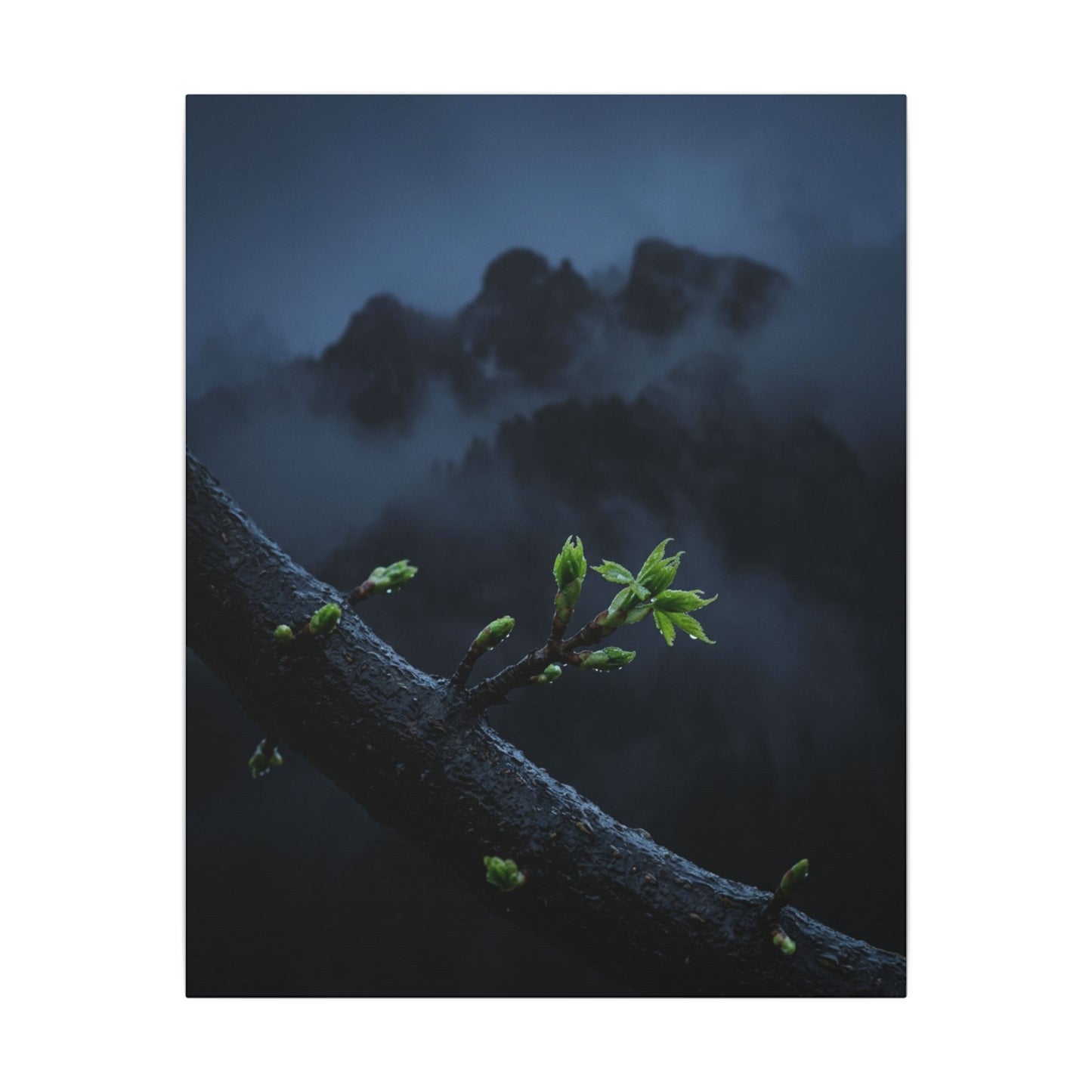 Moonlight Mountain Mist Canvas Art - Dark Japandi Kanso