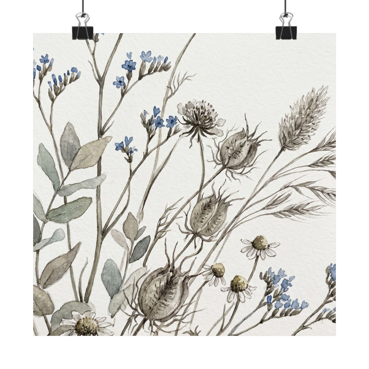 Elegant Dried Flowers Wall Art Print - Watercolor Japandi