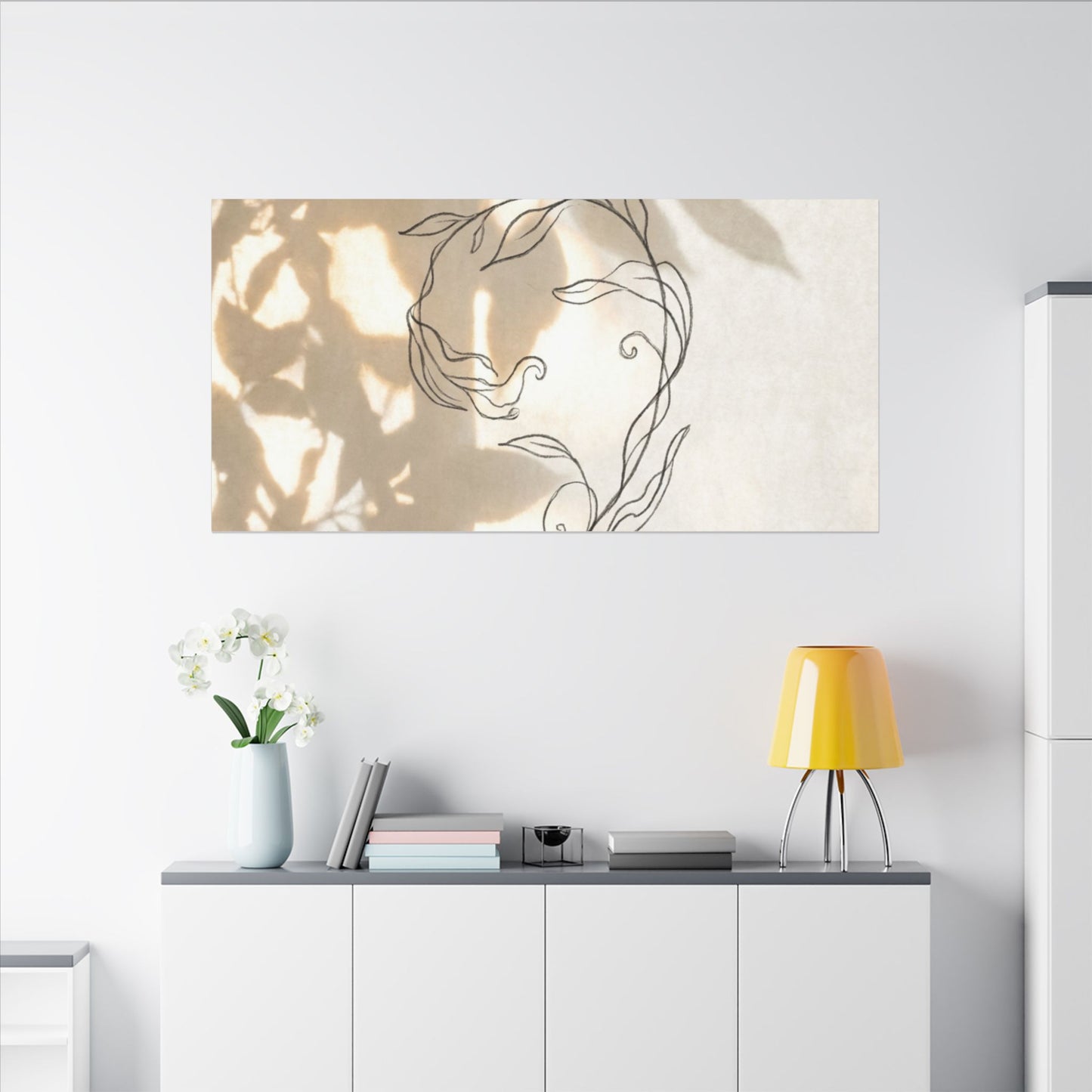 Warm Shoji Screen Canvas Art - Minimal Line Japandi