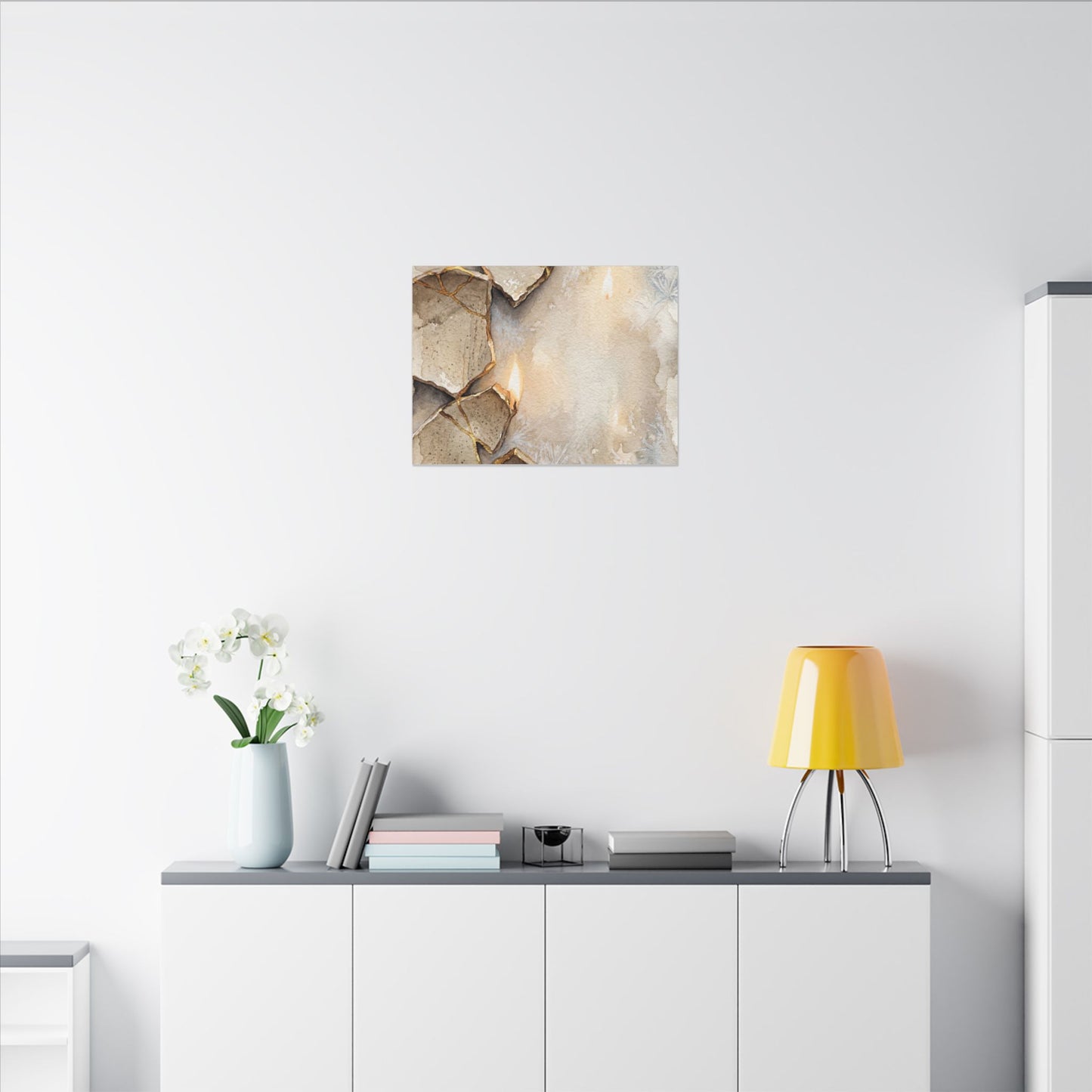 Broken Pottery Winter Canvas Art | Japandi Warm Design