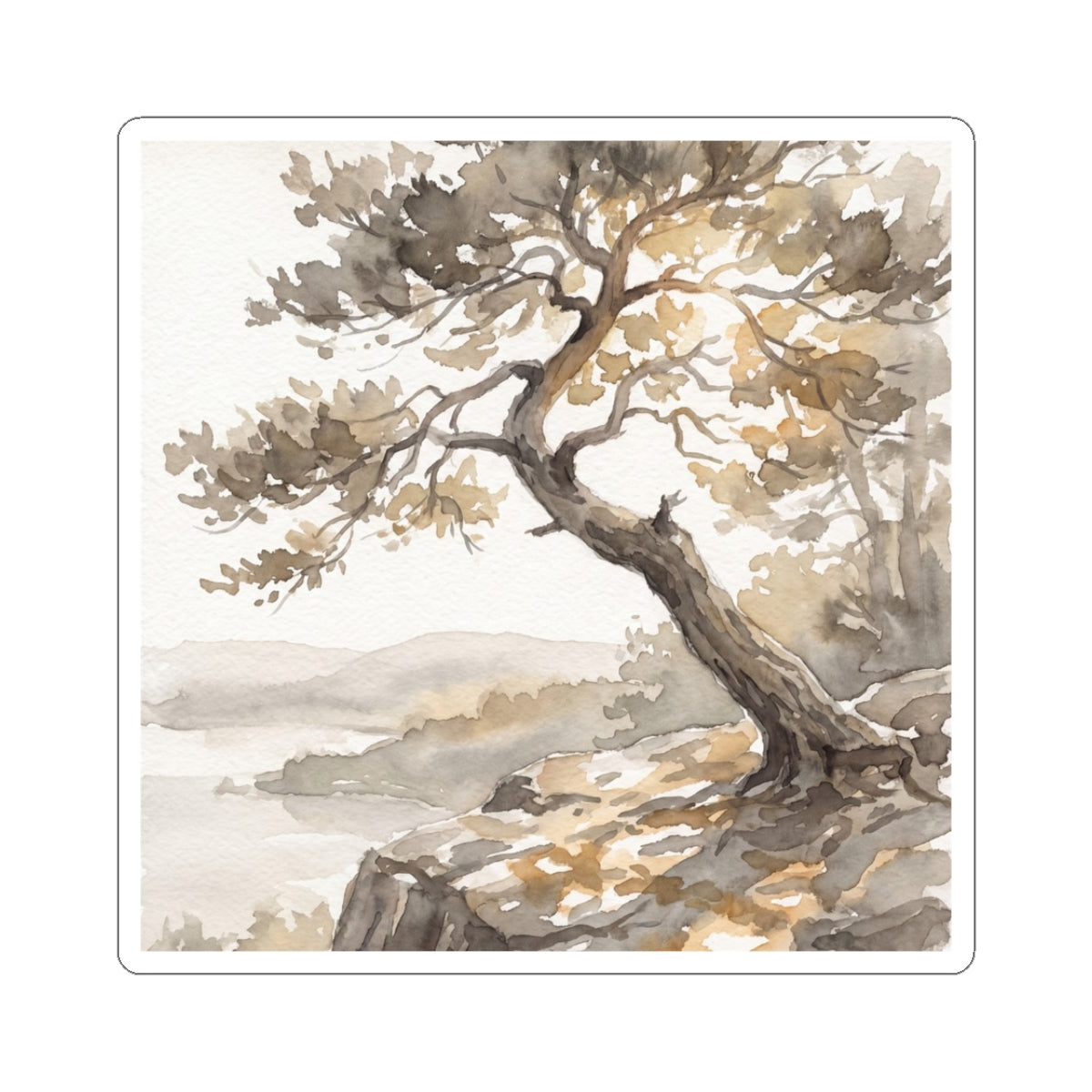 Neutral Pine Tree Sticker - Watercolor Japandi Art Print