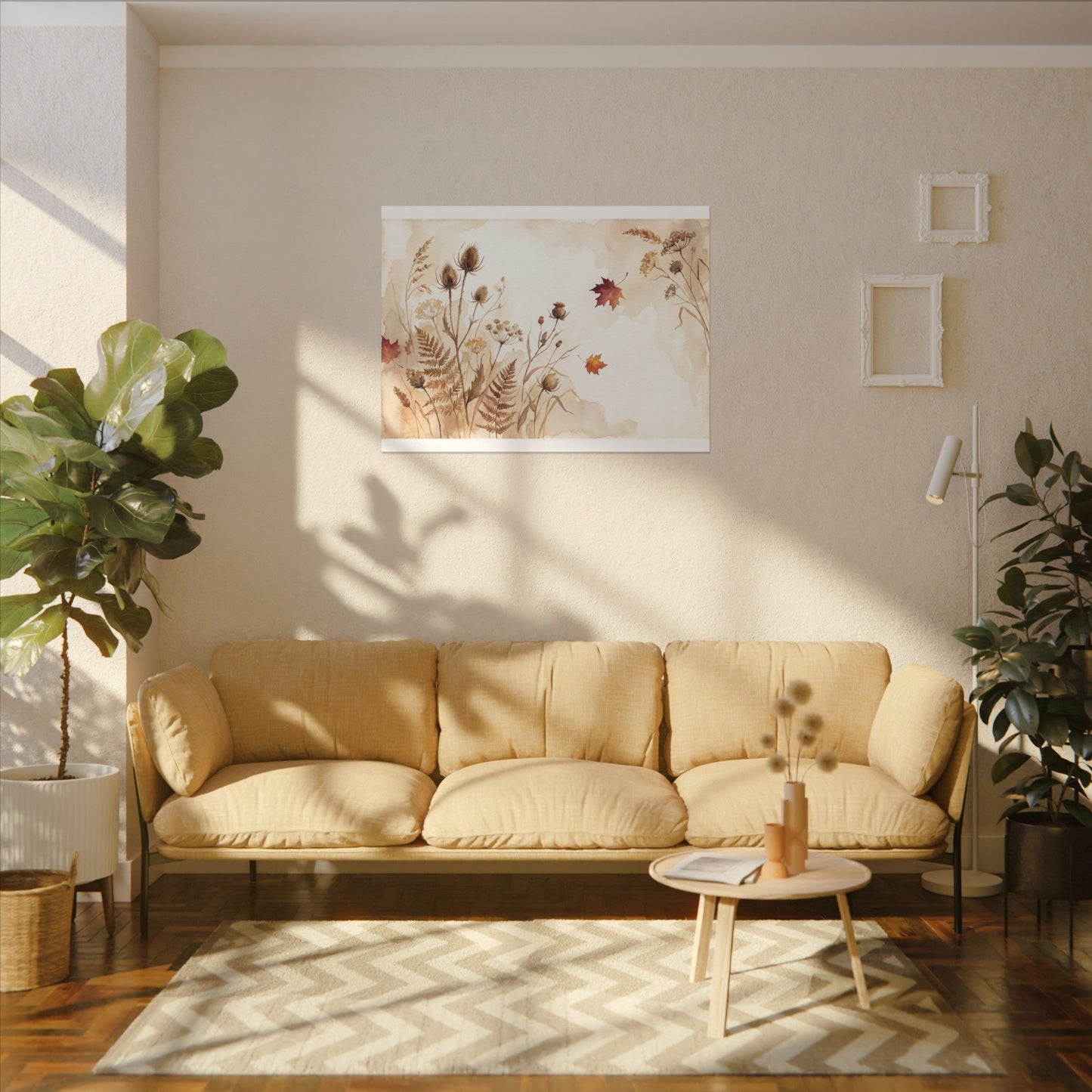 Dried Flowers Canvas Art | Autumn Japandi Watercolor Art