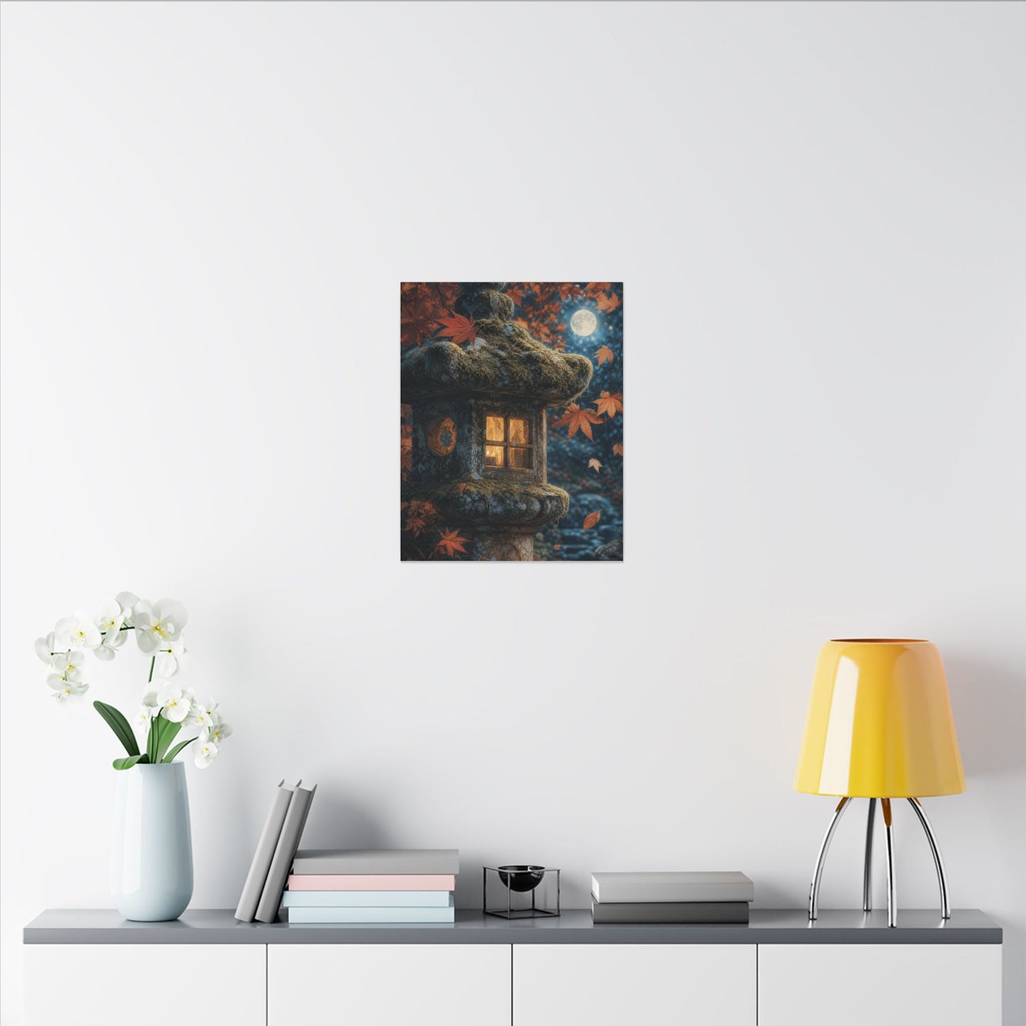 Autumn Stone Lantern Forest Whimsy Canvas Art | Earthy Decor