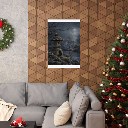 Winter Stone Lantern Japanese Pattern Wall Art Print | Earthy Decor