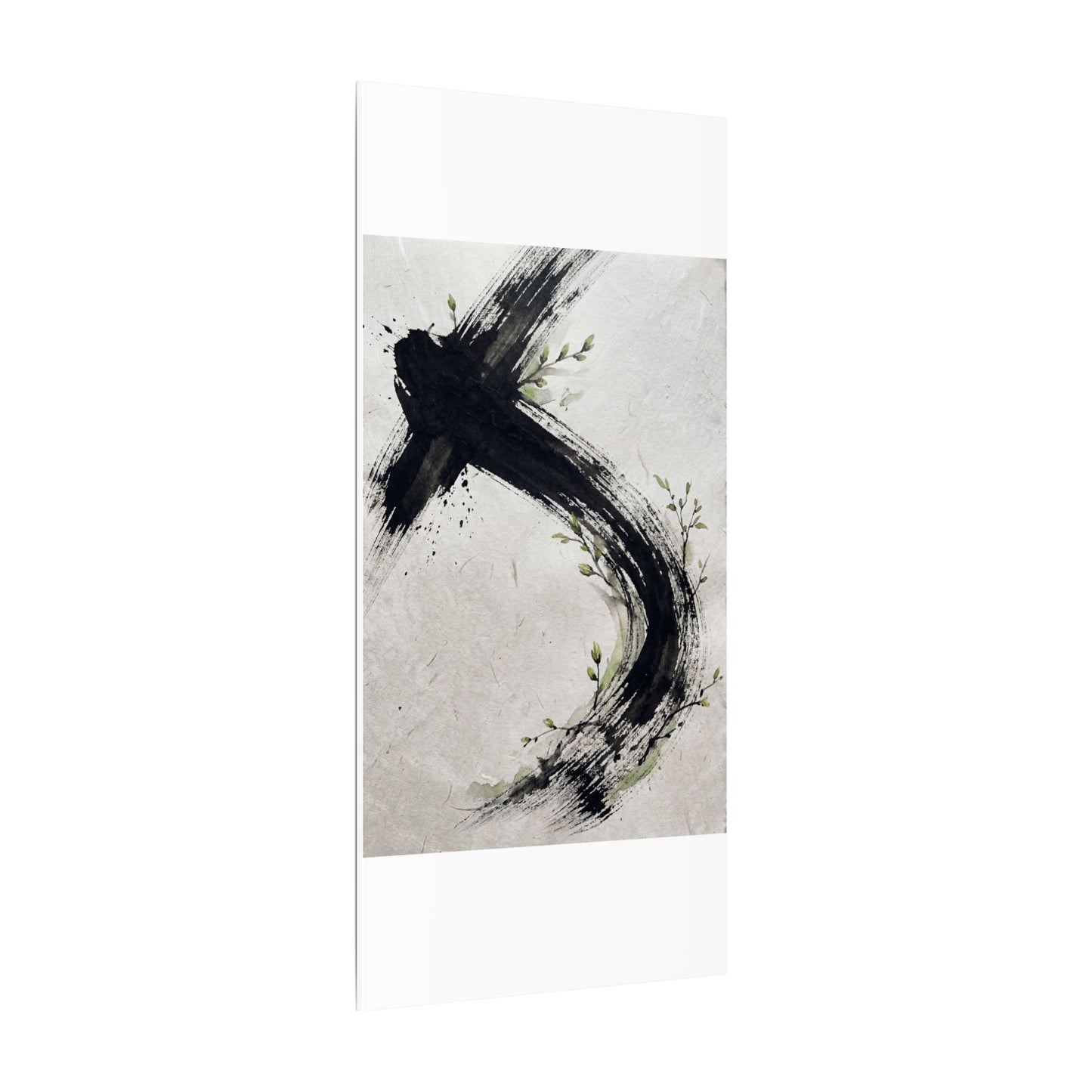 Ink Brushstroke Spring Canvas Art | Dark Japandi Sophisticated Design