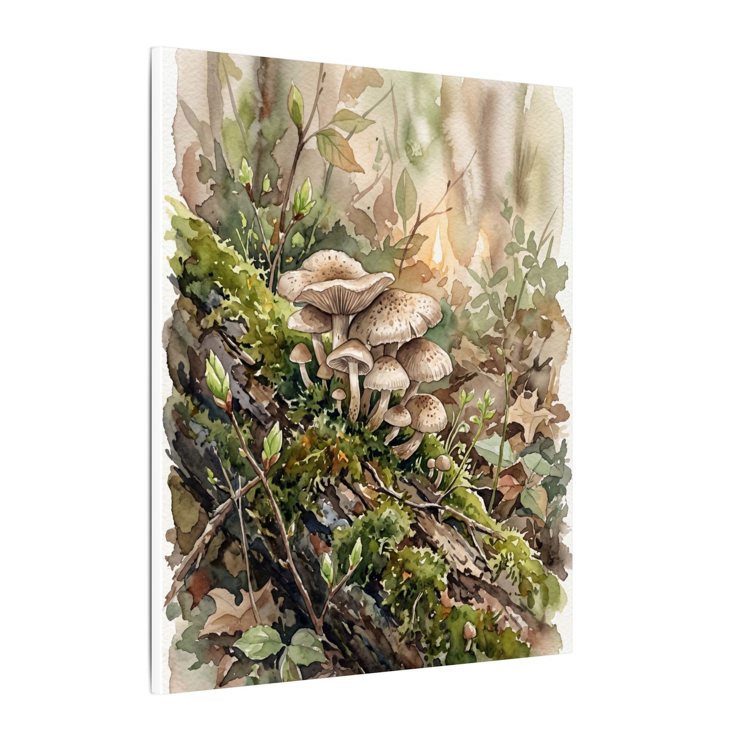Wild Mushrooms Canvas Art | Spring Japandi Watercolor Art