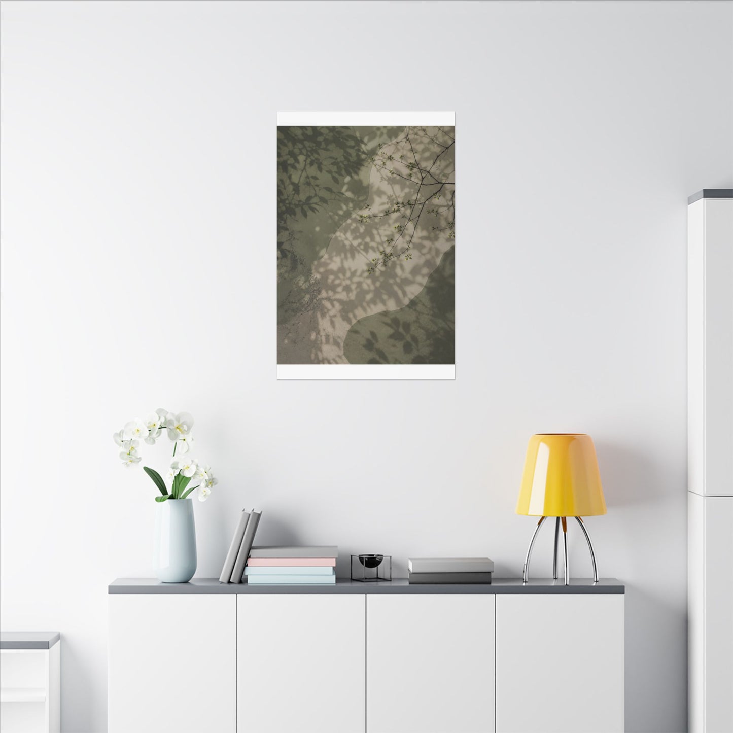 Neutral Shadow Play Canvas Art - Japanese Pattern Japandi